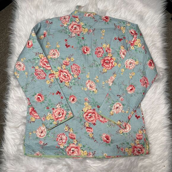 SAM HILU'S CLASSICS REVERSIBLE QUILTED JACKET FLORAL BLUE / GREEN - Picture 4 of 10